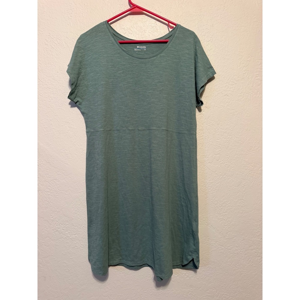Columbia Womens Sage Green Slub Knit Short Sleeve Empire Waist Dress Large